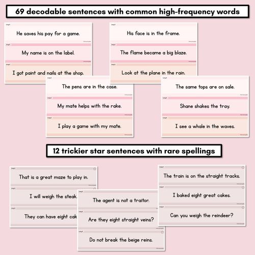 Resource preview 3 for Neutral Long Vowel A Decodable Words and Sentence Cards