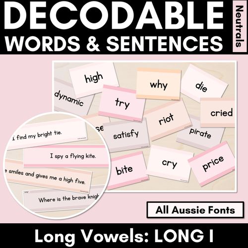 Resource preview 1 for Neutral Long Vowel I Decodable Words and Sentence Cards