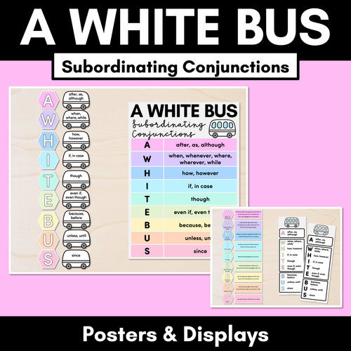 Resource preview 1 for A WHITE BUS Poster Displays for Subordinating Conjunctions (Complex Sentences)