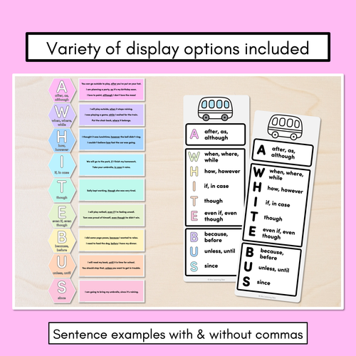 Resource preview 2 for A WHITE BUS Poster Displays for Subordinating Conjunctions (Complex Sentences)