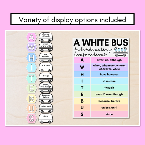 Resource preview 3 for A WHITE BUS Poster Displays for Subordinating Conjunctions (Complex Sentences)