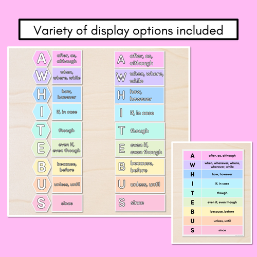 Resource preview 4 for A WHITE BUS Poster Displays for Subordinating Conjunctions (Complex Sentences)