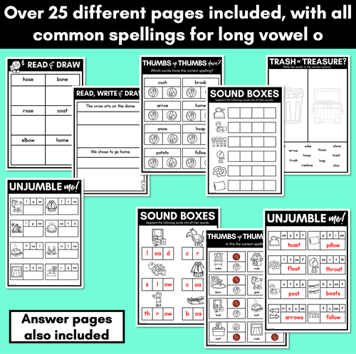 Resource preview 3 for Long Vowel O Worksheets - PHONICS REVIEW for Long Vowel Sounds