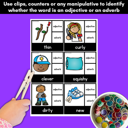 Resource preview 2 for Adjective or Adverb Clip Cards - LOW PREP GRAMMAR ACTIVITY