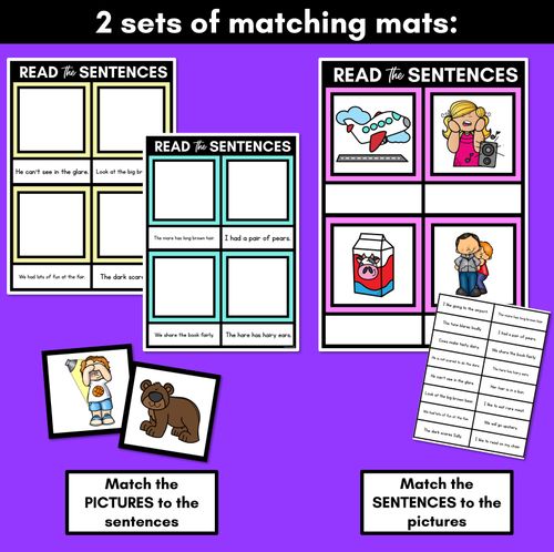 Resource preview 3 for R-Controlled Vowels AIR Phoneme Decodable Sentence Mats - Read & Match