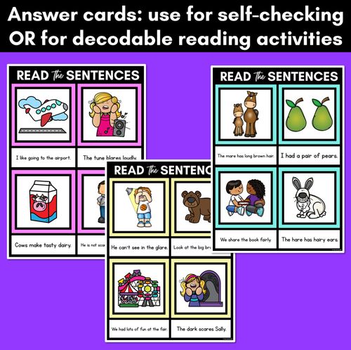 Resource preview 4 for R-Controlled Vowels AIR Phoneme Decodable Sentence Mats - Read & Match