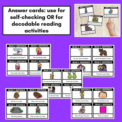 Resource preview 4 for R-Controlled Vowels AIR Phoneme Decodable Sentences - Read, Match & Write