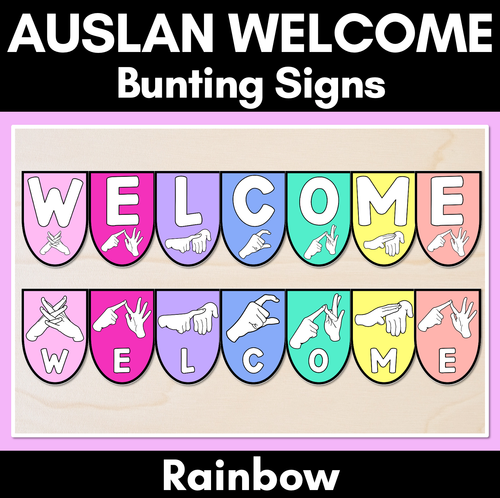 Resource preview 1 for AUSLAN Welcome Bunting Display- Australian Finger Spelling - Rainbow Classroom Decor