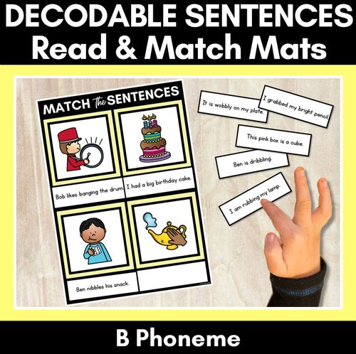 Resource preview 1 for B Phoneme Decodable Sentence Mats - Read & Match