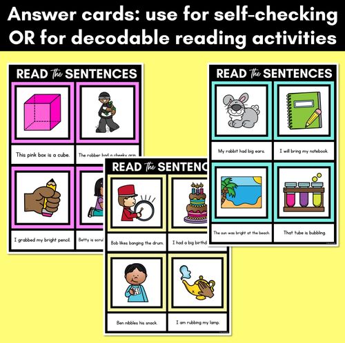 Resource preview 4 for B Phoneme Decodable Sentence Mats - Read & Match
