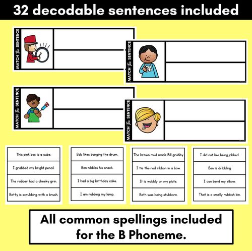 Resource preview 2 for B Phoneme Decodable Sentences - Read, Match & Write