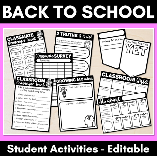 Resource preview 1 for Editable Back to School Student Activities for Grades 1 - 6