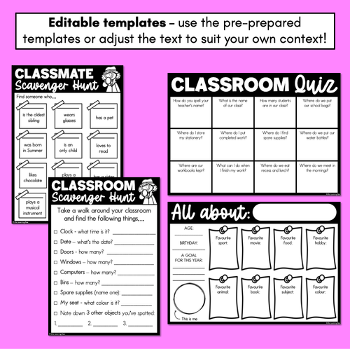 Resource preview 2 for Editable Back to School Student Activities for Grades 1 - 6