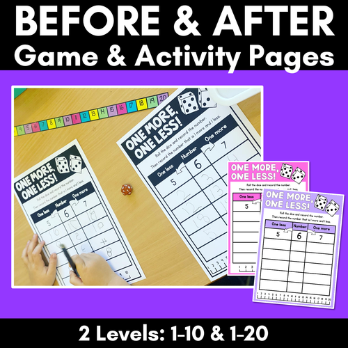 Resource preview 1 for One More One Less Game & Worksheets - Numbers Before & After 1-10 and 1-20