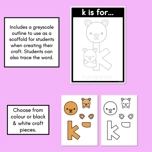 Resource preview 2 for Beginning Sound Crafts - LOWERCASE Letter K - K is for Kangaroo