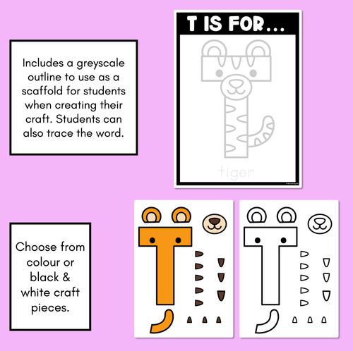 Resource preview 4 for Beginning Sound Crafts - UPPERCASE Letter T - T is for Tiger