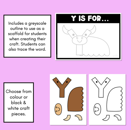 Resource preview 2 for Beginning Sound Crafts - UPPERCASE Letter Y - Y is for Yak