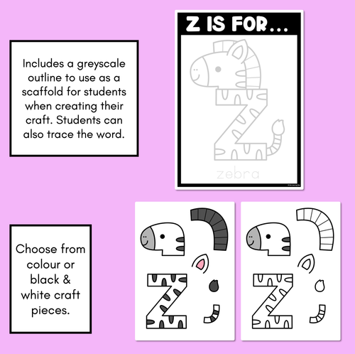 Resource preview 2 for Beginning Sound Crafts - UPPERCASE Letter Z - Z is for Zebra