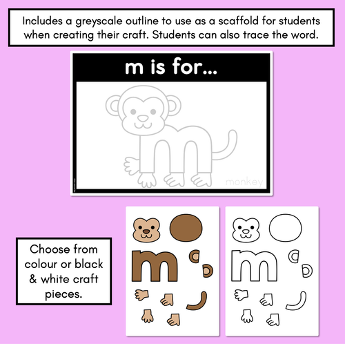 Resource preview 2 for Beginning Sound Crafts - LOWERCASE Letter M - M is for Monkey