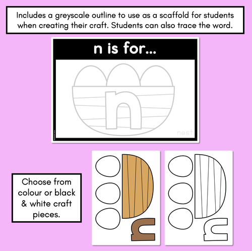 Resource preview 2 for Beginning Sound Crafts - LOWERCASE Letter N - N is for Nest