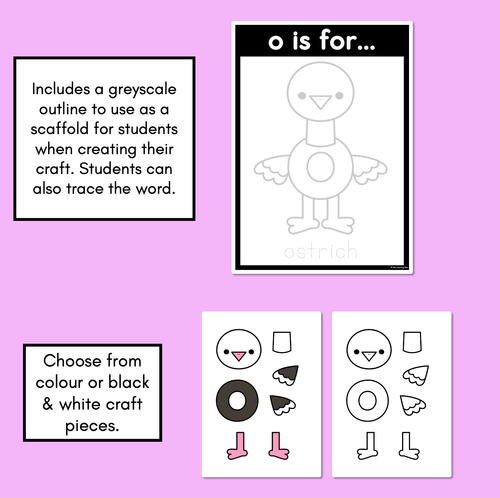 Resource preview 2 for Beginning Sound Crafts - LOWERCASE Letter O - O is for Ostrich