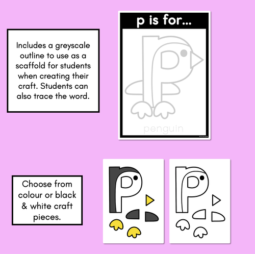 Resource preview 2 for Beginning Sound Crafts - LOWERCASE Letter P - P is for Penguin