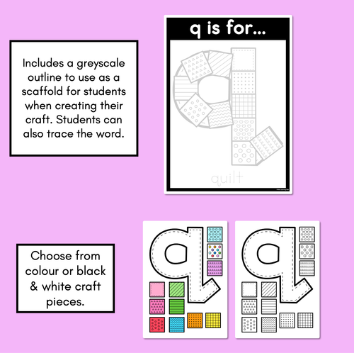 Resource preview 2 for Beginning Sound Crafts - LOWERCASE Letter Q - Q is for Quilt