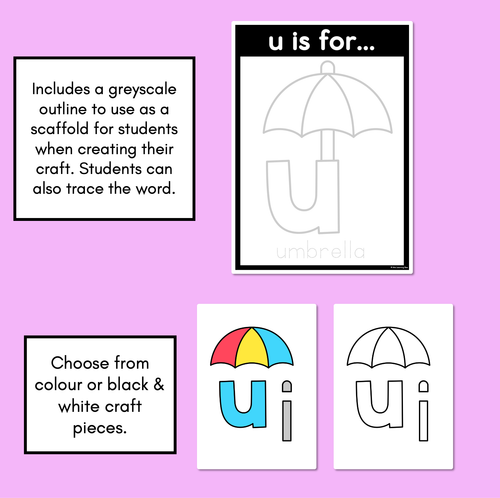 Resource preview 2 for Beginning Sound Crafts - LOWERCASE Letter U - U is for Umbrella