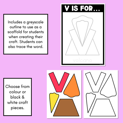 Resource preview 2 for Beginning Sound Crafts - UPPERCASE Letter V - V is for Volcano