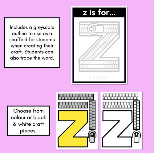 Resource preview 2 for Beginning Sound Crafts - LOWERCASE Letter Z - Z is for Zipper