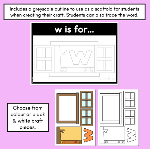 Resource preview 2 for Beginning Sound Crafts - LOWERCASE Letter W - W is for Window