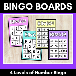 Number Bingo Boards - 4 Levels