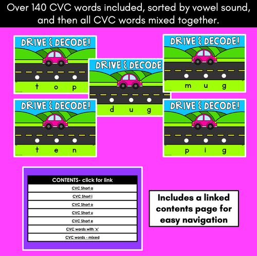 Resource preview 3 for Blending CVC Words with Cars - DIGITAL SLIDES - Drive & Decode