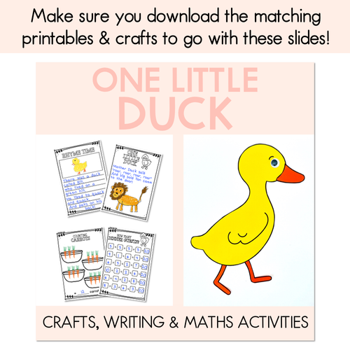 Resource preview 5 for One Little Duck - Writing, Maths & Design Prompt EDITABLE SLIDES - Book Week 2024