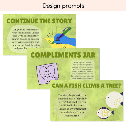 Resource preview 3 for Can You Teach A Fish To Climb A Tree - Writing, Maths & Design Prompt EDITABLE SLIDES - Book Week 2024