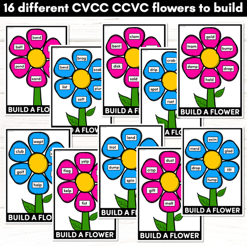 Resource preview 4 for CVCC CCVC Words Game - BUILD A PHONICS FLOWER Kindergarten Literacy Center