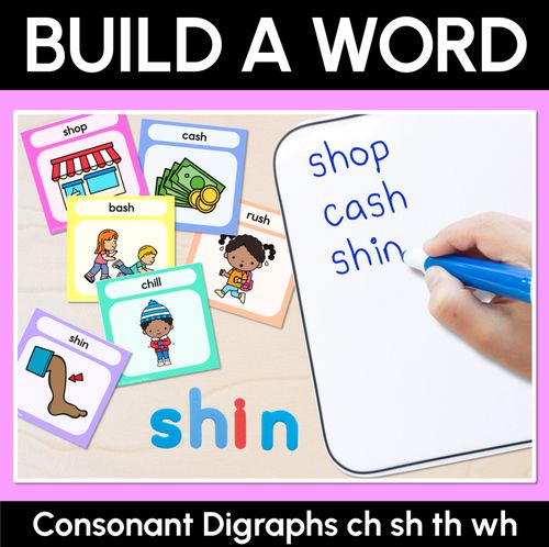 Resource preview 1 for CH SH TH WH Consonant Digraph Word Building Cards