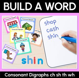 CH SH TH WH Consonant Digraph Word Building Cards