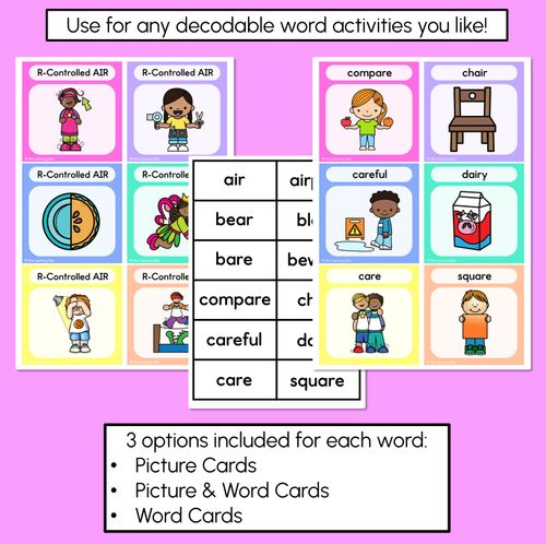 Resource preview 3 for R-Controlled Vowel AIR Word Building Cards - Decodable Words