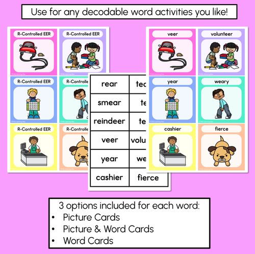 Resource preview 4 for R-Controlled Vowel EER Word Building Cards - Decodable Words