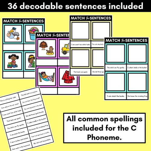 Resource preview 2 for C Phoneme Decodable Sentence Mats - Read & Match