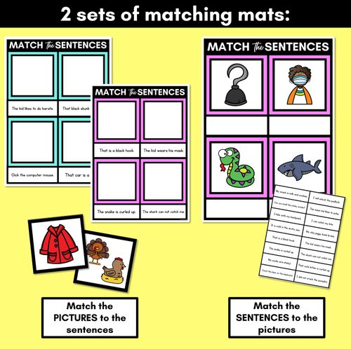 Resource preview 3 for C Phoneme Decodable Sentence Mats - Read & Match