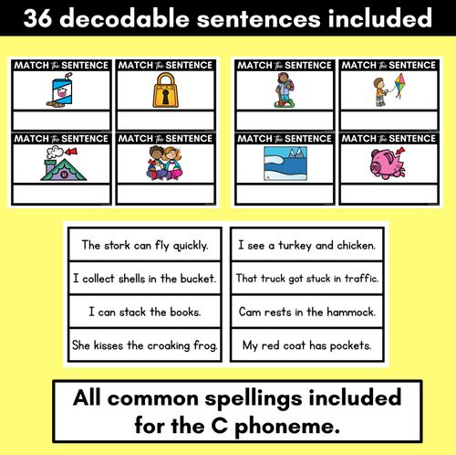 Resource preview 3 for C Phoneme Decodable Sentences - Read and Match