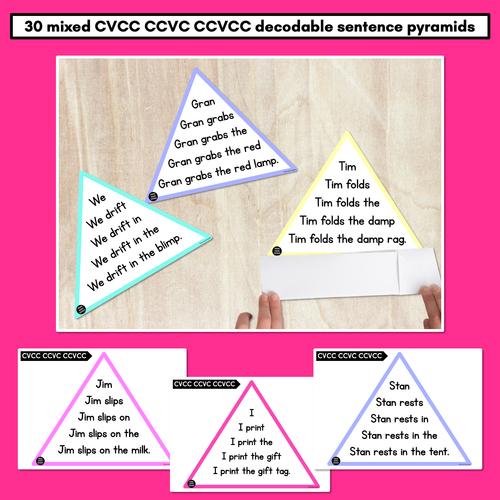 Resource preview 4 for Decodable CVCC CCVC CCVCC Sentences Pyramids - Phonics Fluency