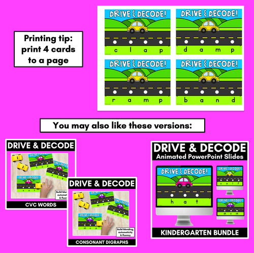 Resource preview 4 for Blending CVCC CCVC CCVCC Words with Cars - Drive & Decode