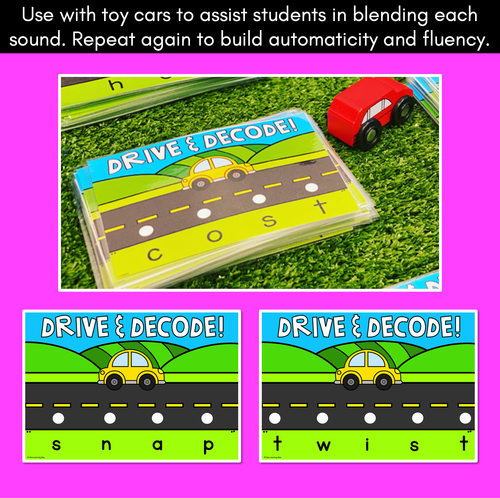 Resource preview 2 for Blending CVCC CCVC CCVCC Words with Cars - Drive & Decode