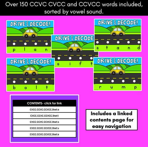 Resource preview 3 for Blending CVCC CCVC CCVCC Words with Cars - Drive & Decode