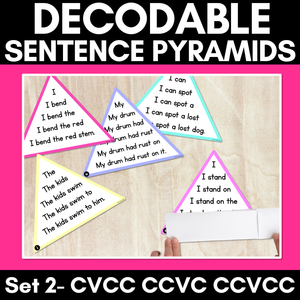 Decodable CVCC CCVC CCVCC Sentences Pyramids - Phonics Fluency