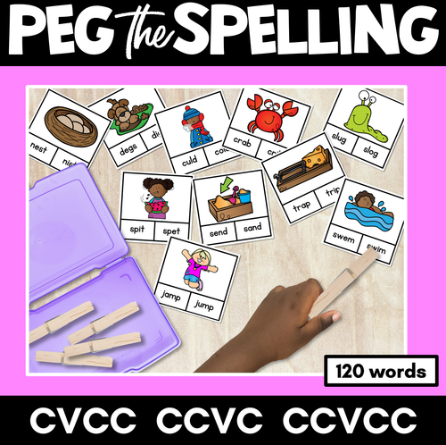 Resource preview 1 for CVCC CCVC CCVCC Word Clip Cards - Kindergarten Phonics Task Cards