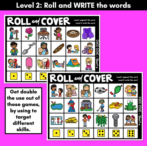 Resource preview 3 for No Prep Phonemic Awareness + Phonics Activity - ROLL & COVER CVCC CCVC CCVCC WORDS